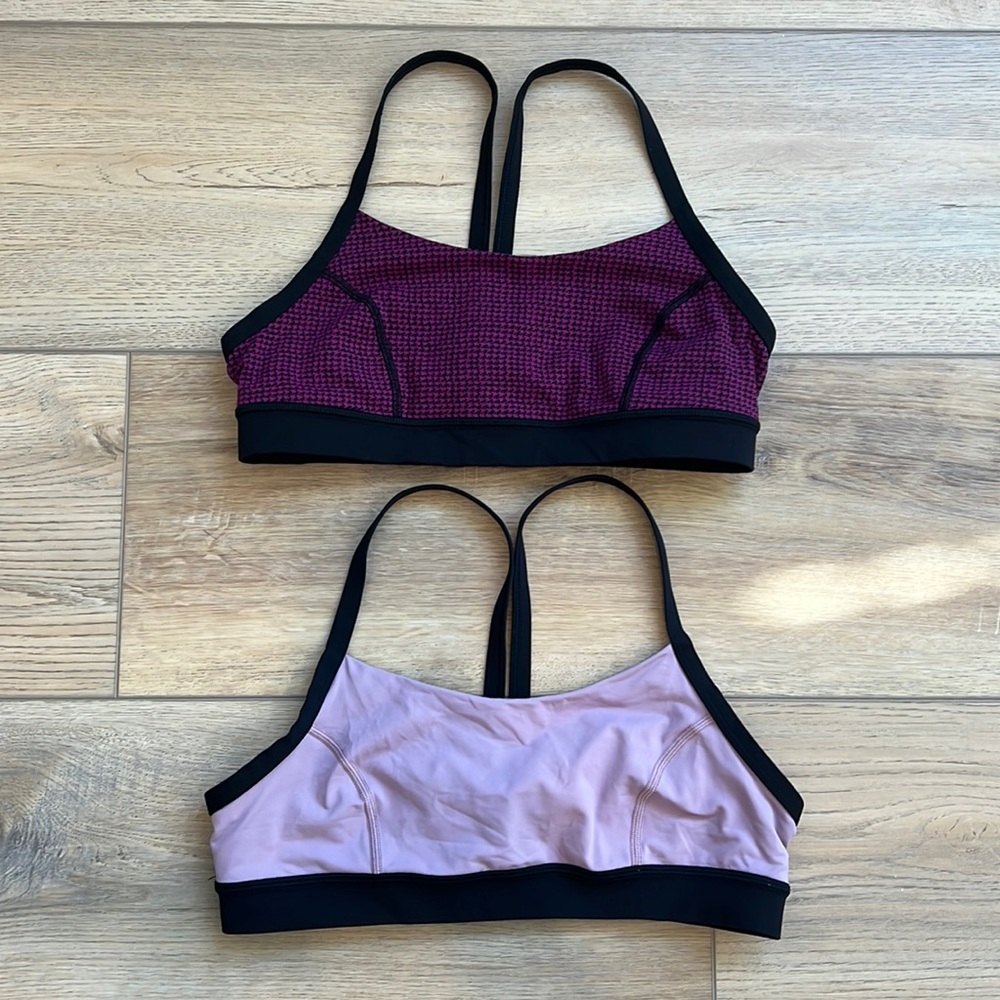 Women’s Strappy Sports Bralette - Plum and Light Pink
